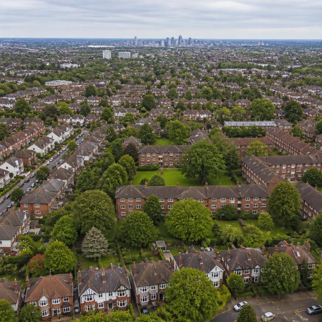 Aerial view of residential streets and blocks in South Croydon